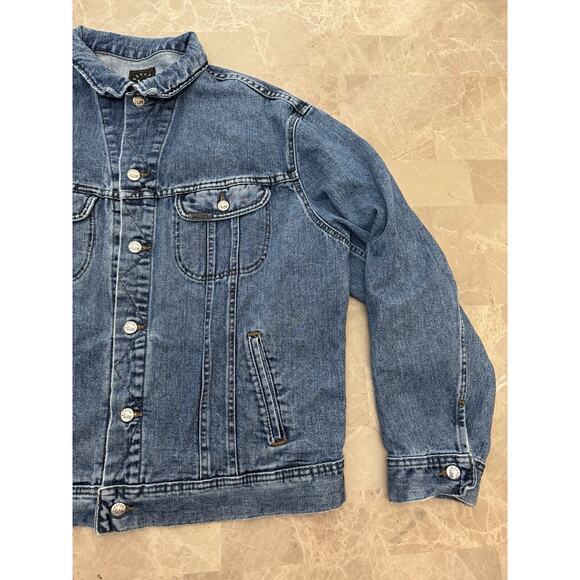 Vintage Lee Jean Jacket Men Size XL Blue Denim Riveted Light Wash USA Grunge - Picture 3 of 13